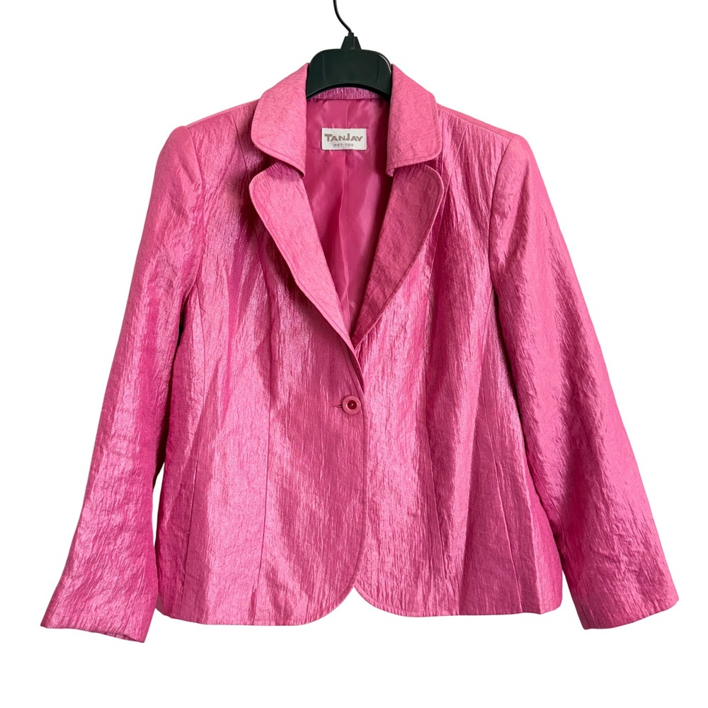 Tanjay Petites 14P Hot Pink Crinkle Texture Single Button Blazer Jacket